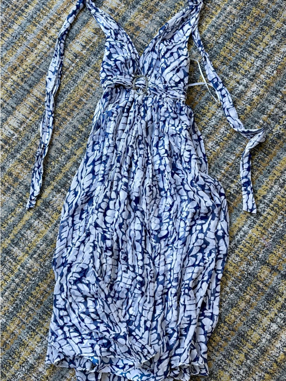 Donna Karan Blue and White Floral Silk Halter Maxi Dress